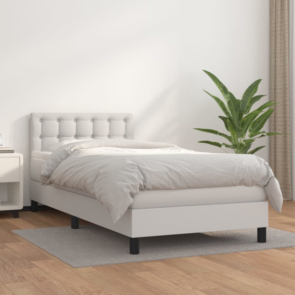 vidaXL Ramsäng med madrass vit 100x200 cm konstläder