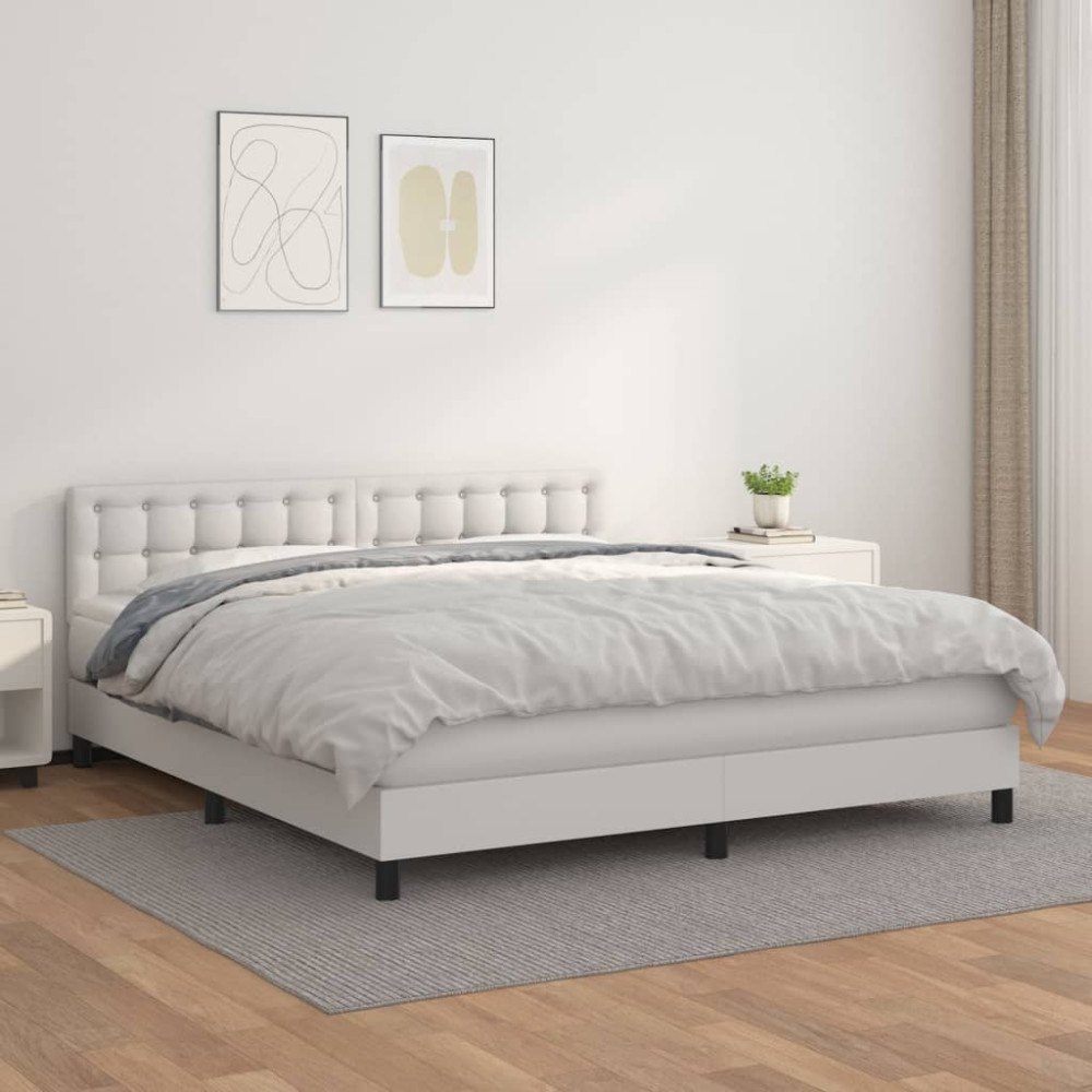 vidaXL Ramsäng med madrass vit 160x200 cm konstläder