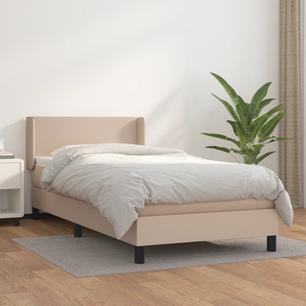 vidaXL Ramsäng med bäddmadrass cappuccino 90x190 cm konstläder