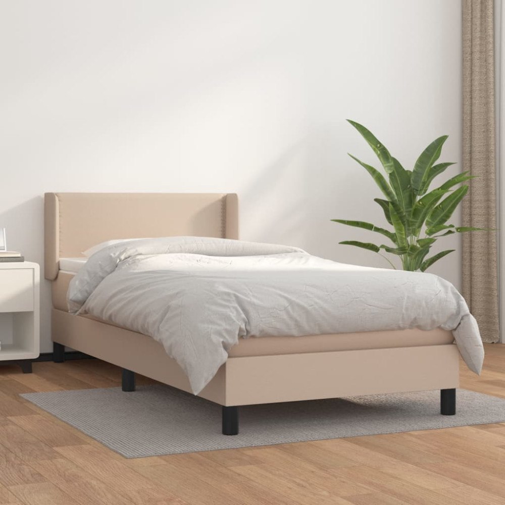 vidaXL Ramsäng med bäddmadrass cappuccino 90x190 cm konstläder