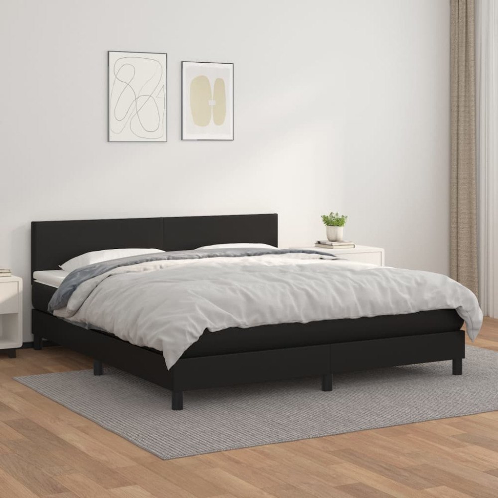 vidaXL Ramsäng med madrass svart 160x200 cm konstläder
