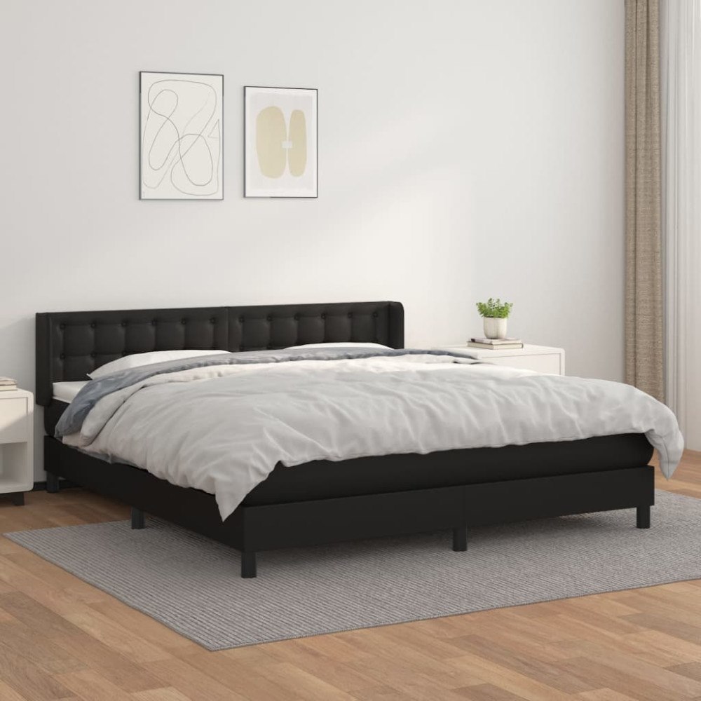 vidaXL Ramsäng med madrass svart 160x200 cm konstläder