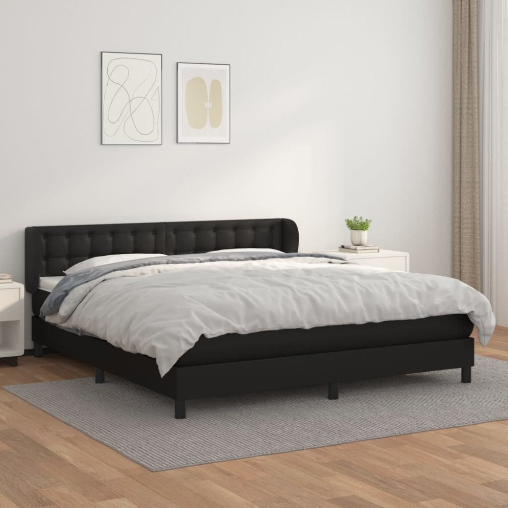vidaXL Ramsäng med madrass svart 160x200 cm konstläder