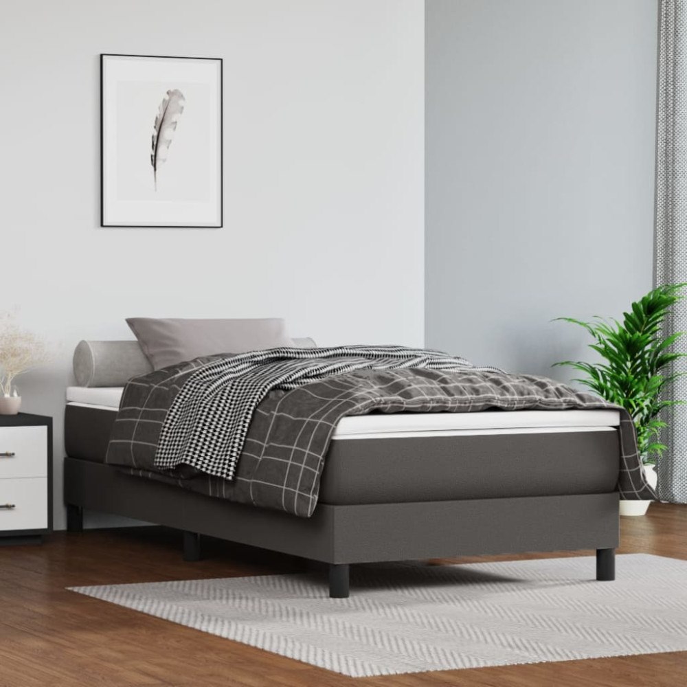 vidaXL Ramsäng med madrass grå 90x190 cm konstläder