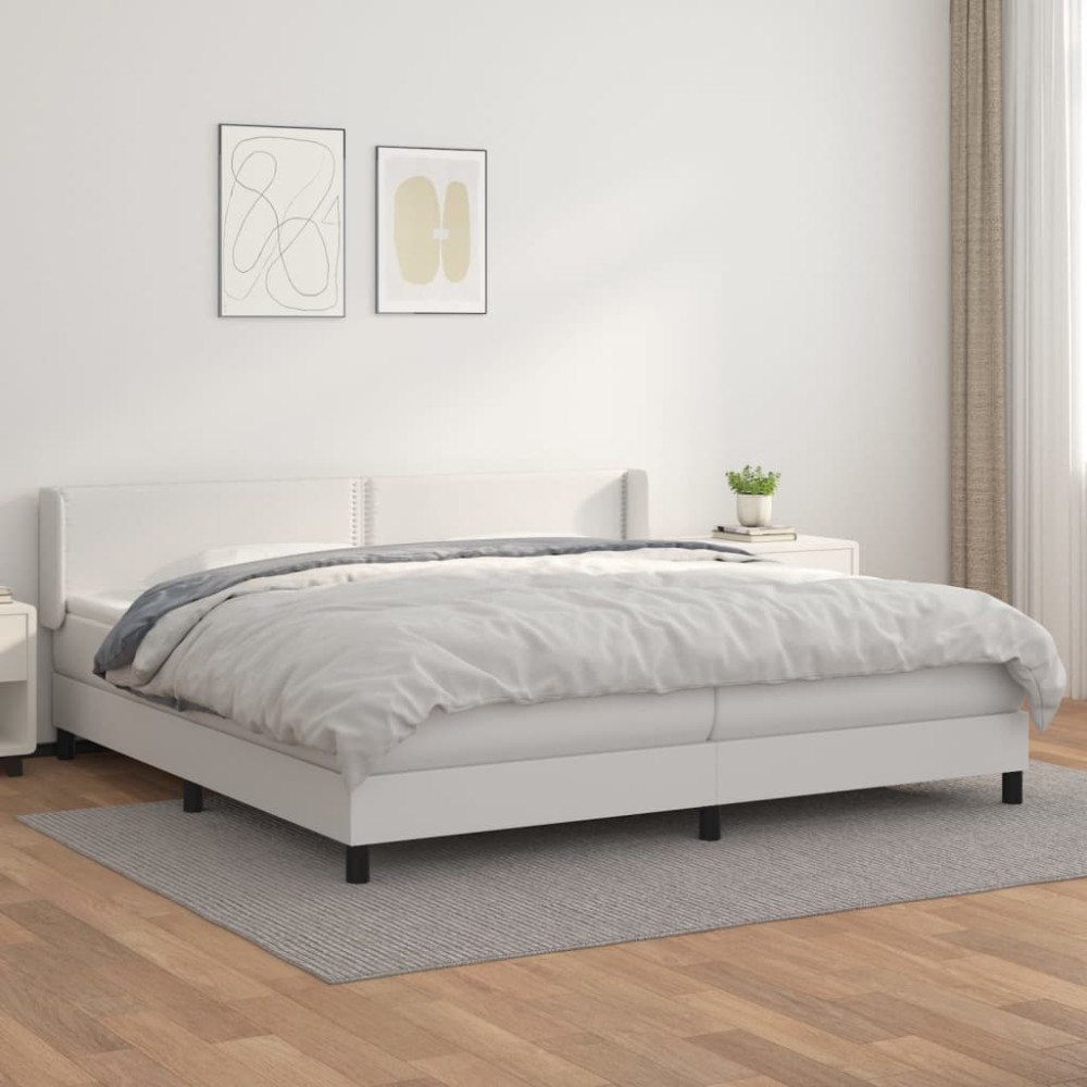 vidaXL Ramsäng med madrass vit 200x200 cm konstläder