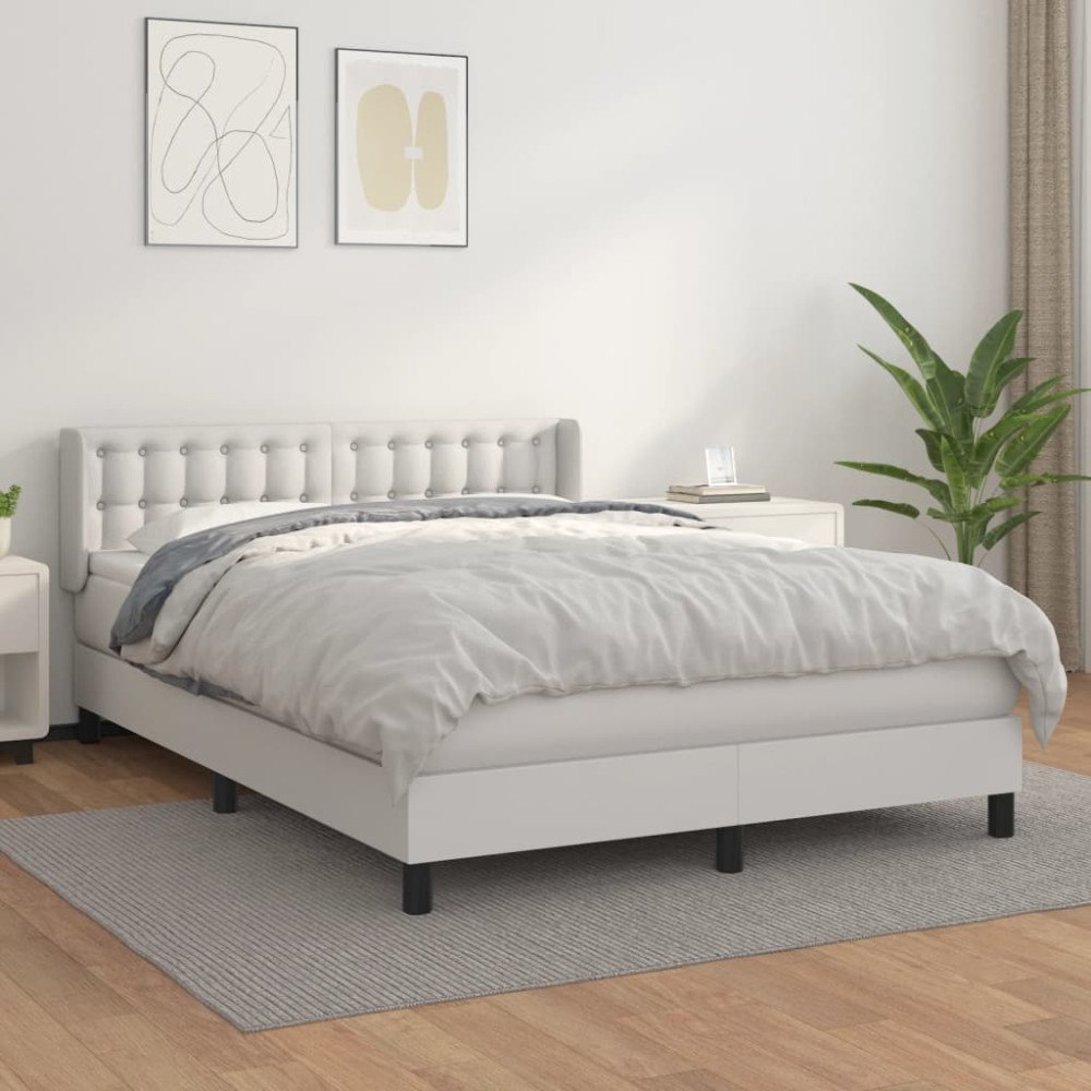 vidaXL Ramsäng med madrass vit 140x200 cm konstläder