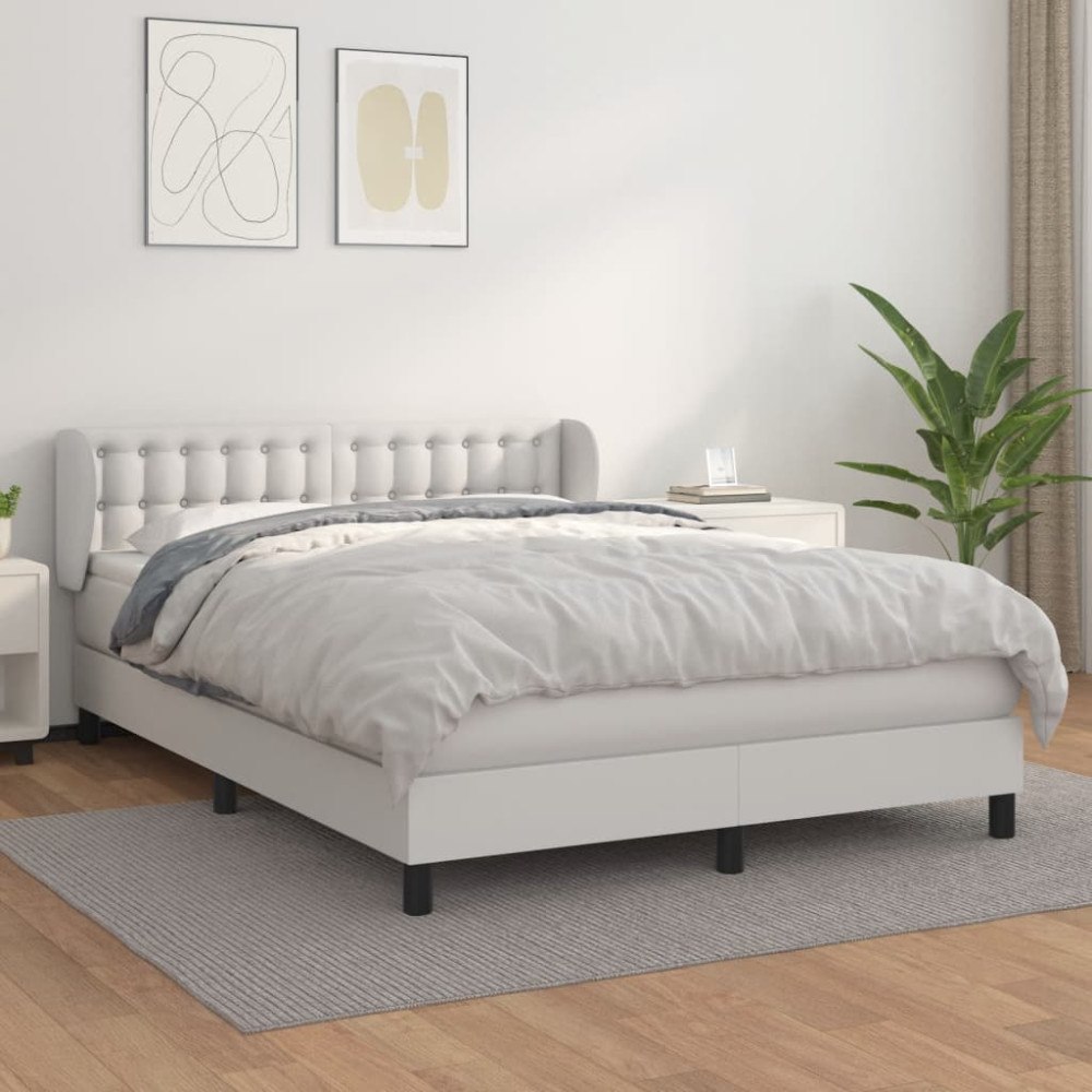 vidaXL Ramsäng med madrass vit 140x200 cm konstläder