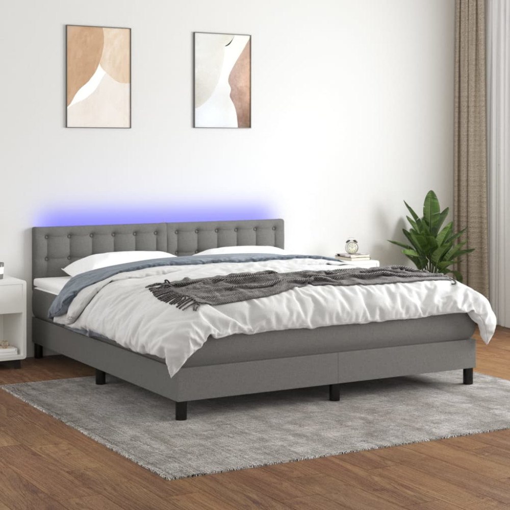 vidaXL Ramsäng med madrass & LED mörkgrå 180x200 cm tyg
