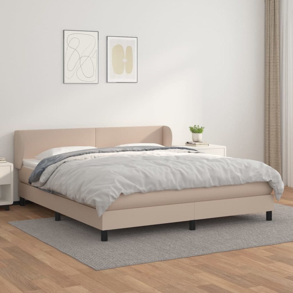 vidaXL Ramsäng med bäddmadrass cappuccino 180x200 cm konstläder