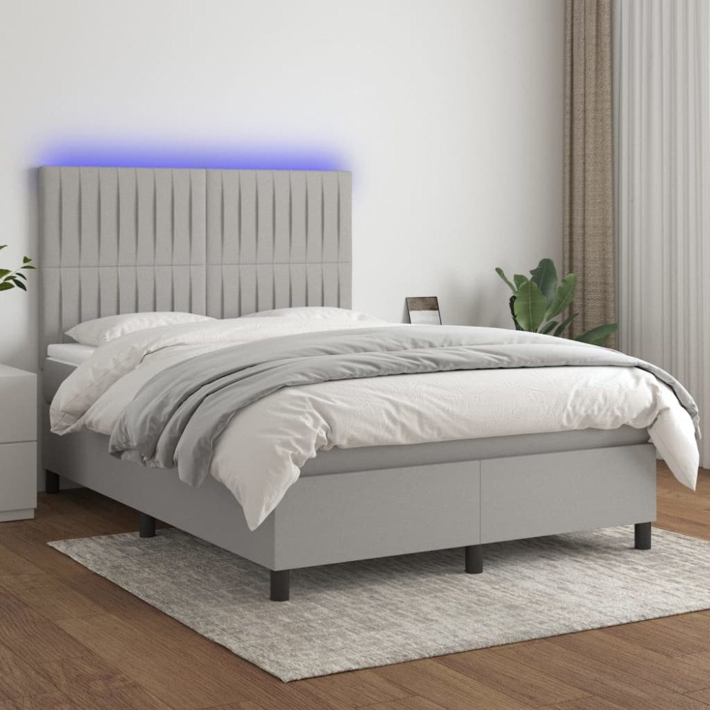 vidaXL Ramsäng med madrass & LED ljusgrå 140x190 cm tyg