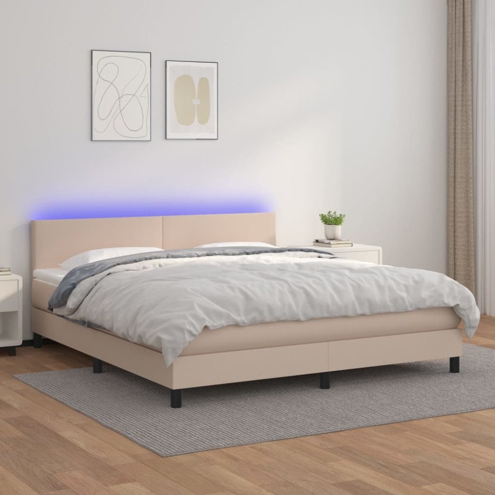 vidaXL Ramsäng med bäddmadrass & LED cappuccino 180x200 cm konstläder