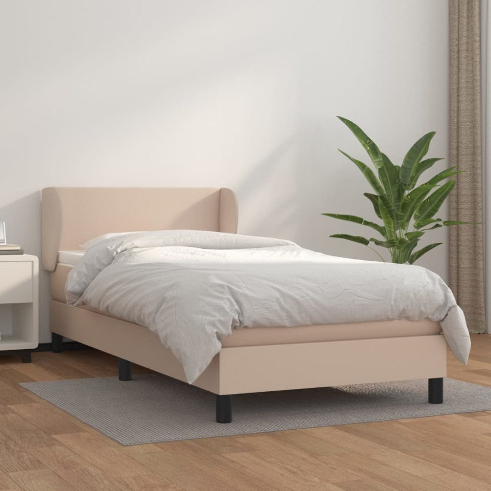 vidaXL Ramsäng med bäddmadrass cappuccino 100x200 cm konstläder