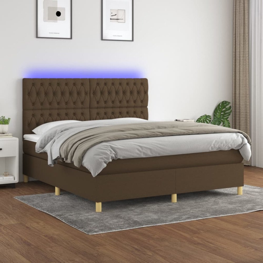vidaXL Ramsäng med madrass & LED mörkbrun 180x200 cm tyg