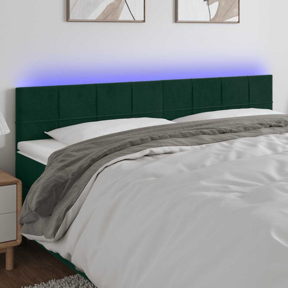 vidaXL Sänggavel LED mörkgrön 200x5x78/88 cm sammet