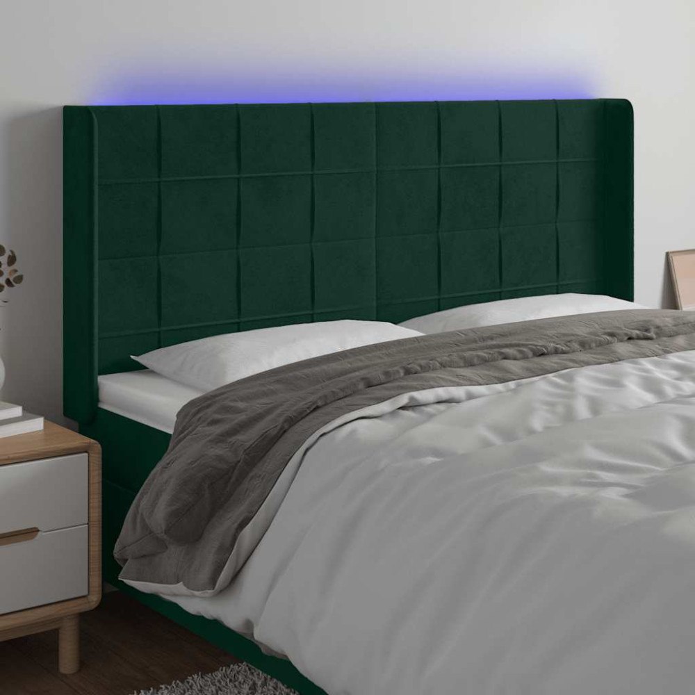 vidaXL Sänggavel LED mörkgrön 203x16x118/128 cm sammet
