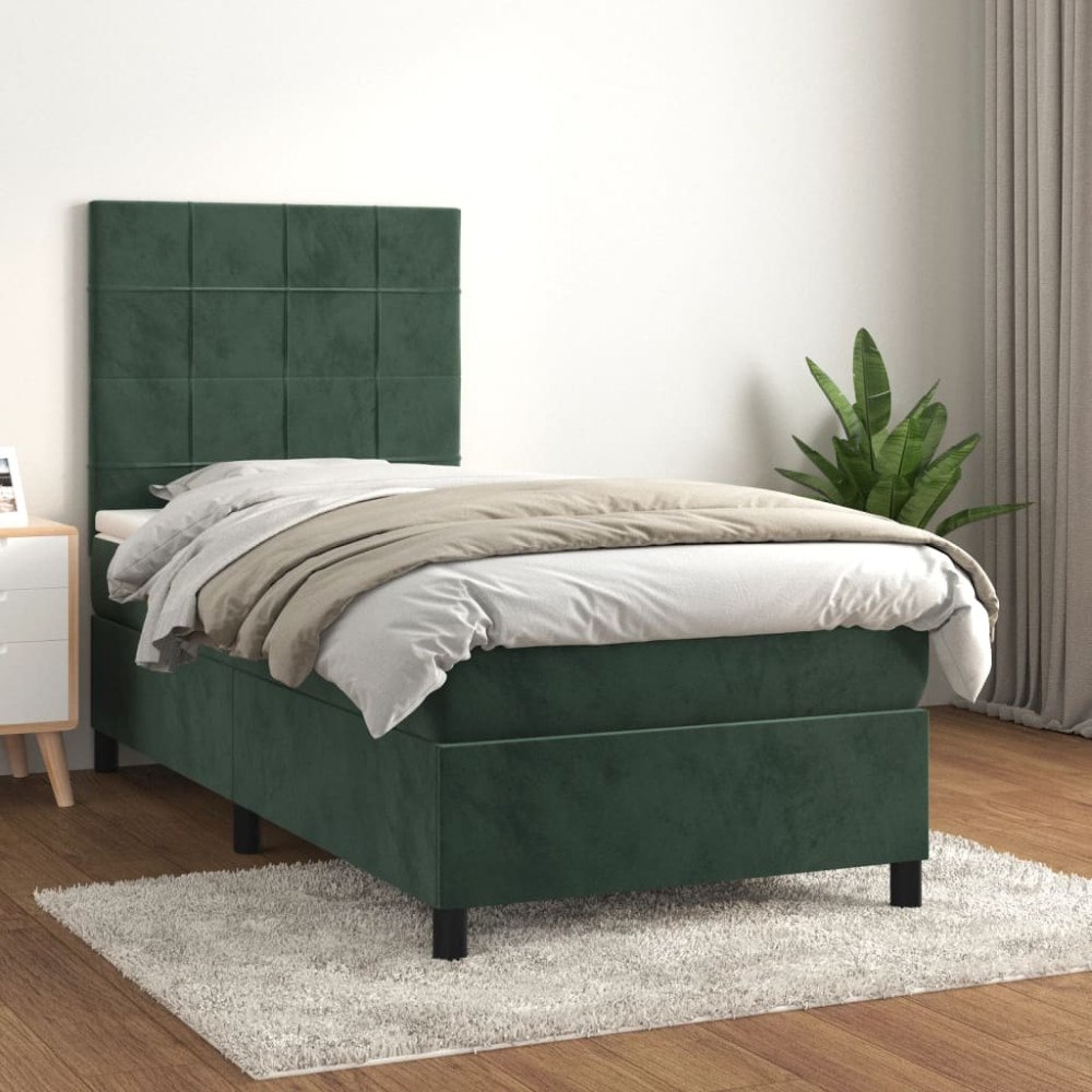 vidaXL Ramsäng med madrass mörkgrön 100x200 cm sammet