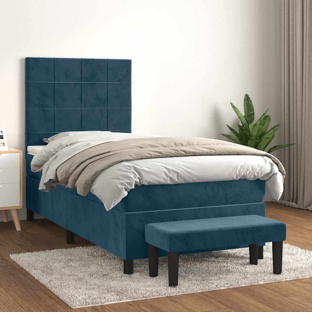 vidaXL Ramsäng med madrass mörkblå 100x200 cm sammet
