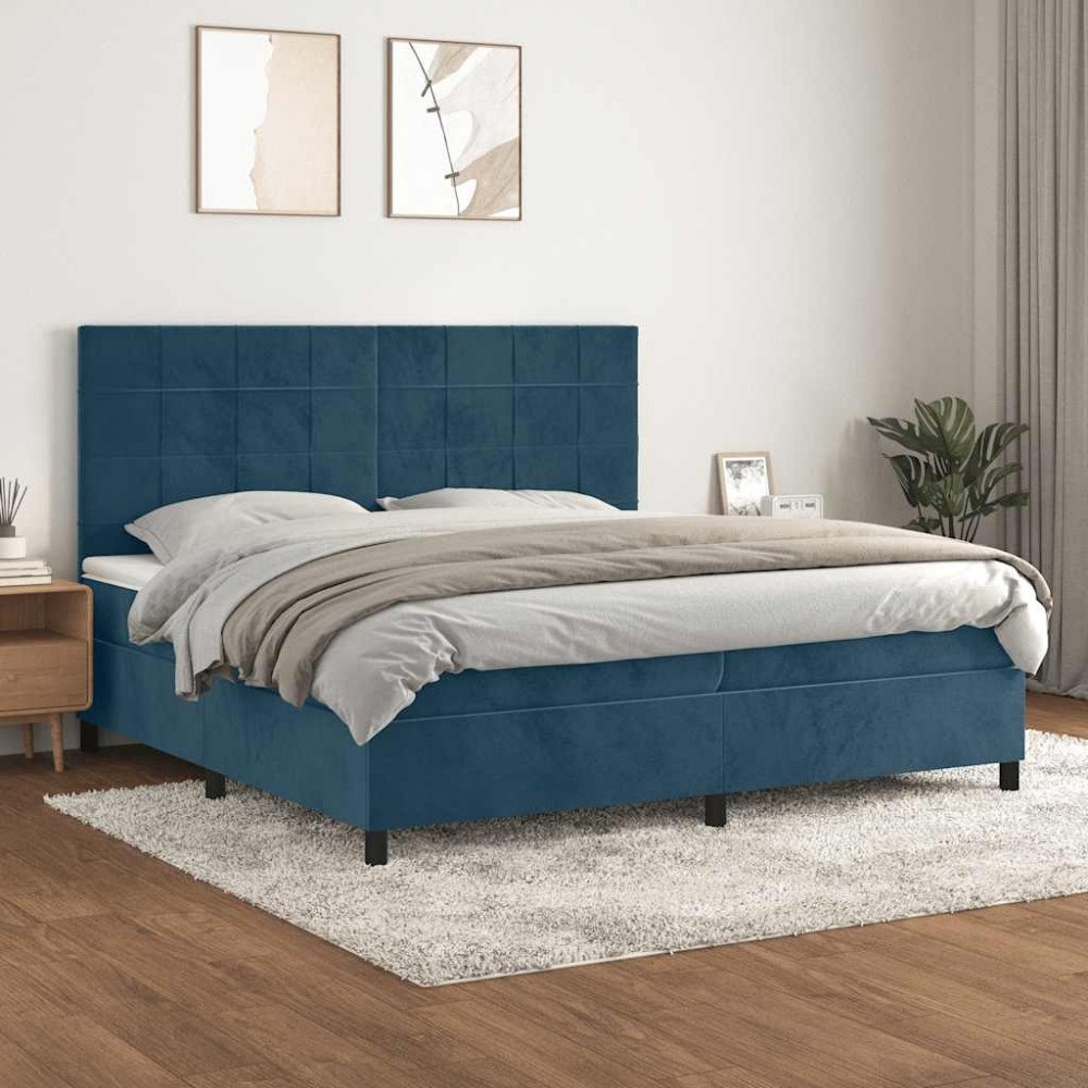 vidaXL Ramsäng med madrass mörkblå 200x200 cm sammet