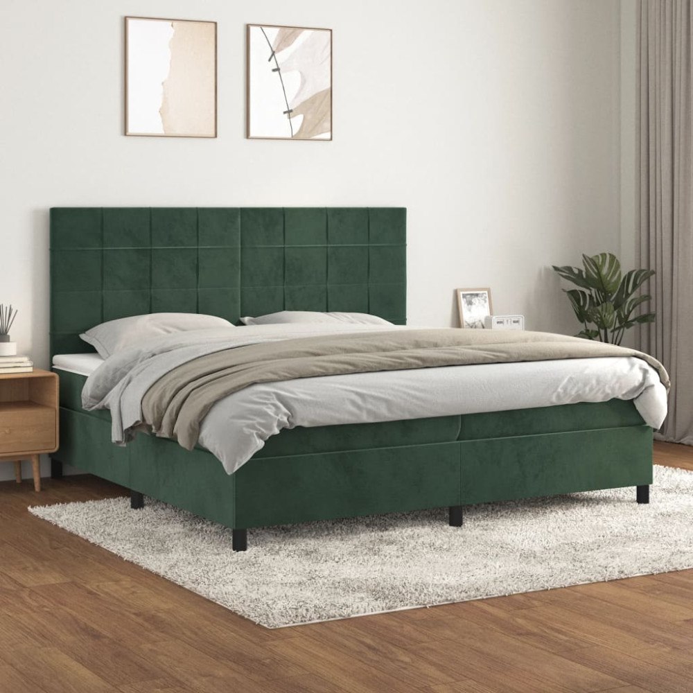 vidaXL Ramsäng med madrass mörkgrön 200x200 cm sammet