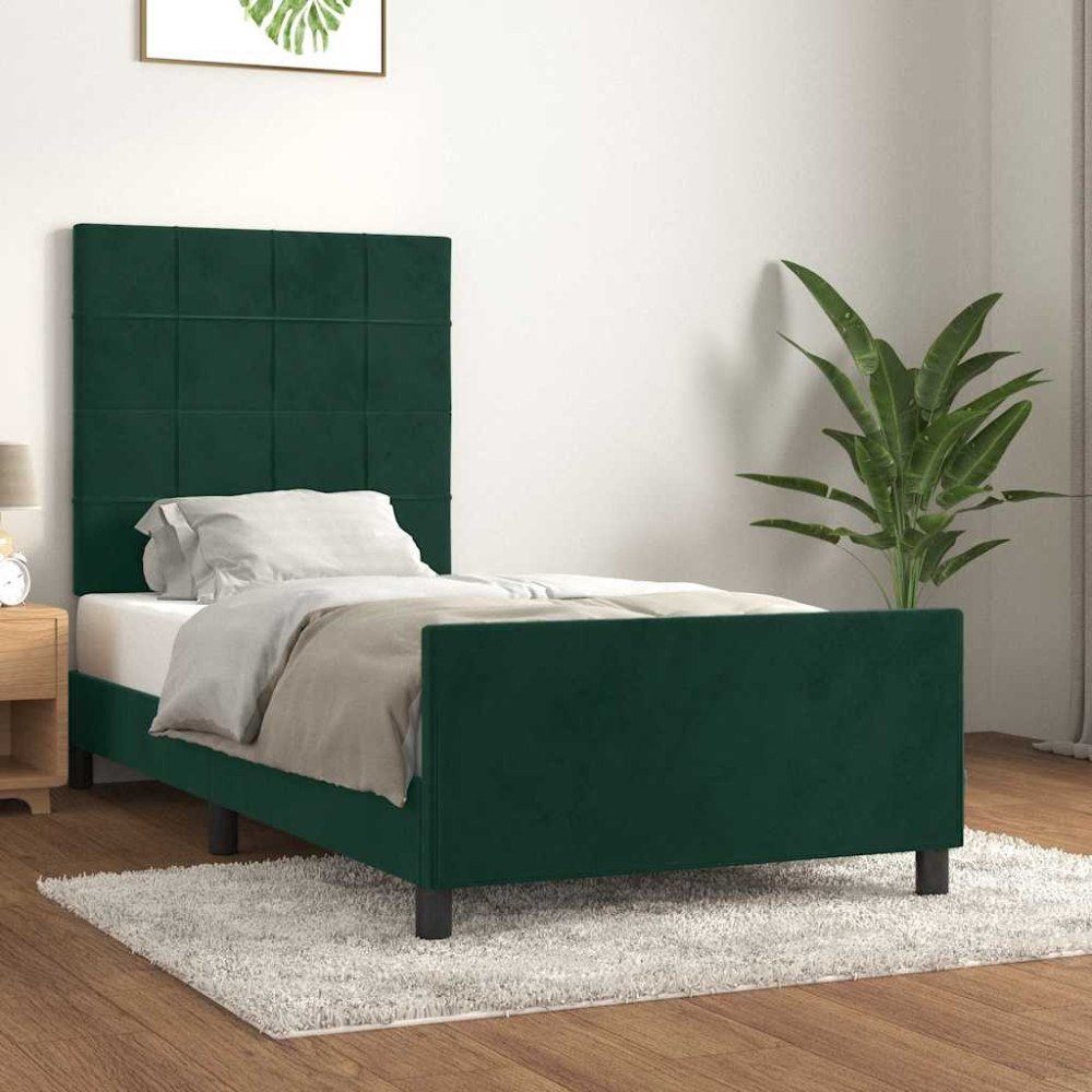vidaXL Sängram utan madrass mörkgrön 120x200 cm sammet