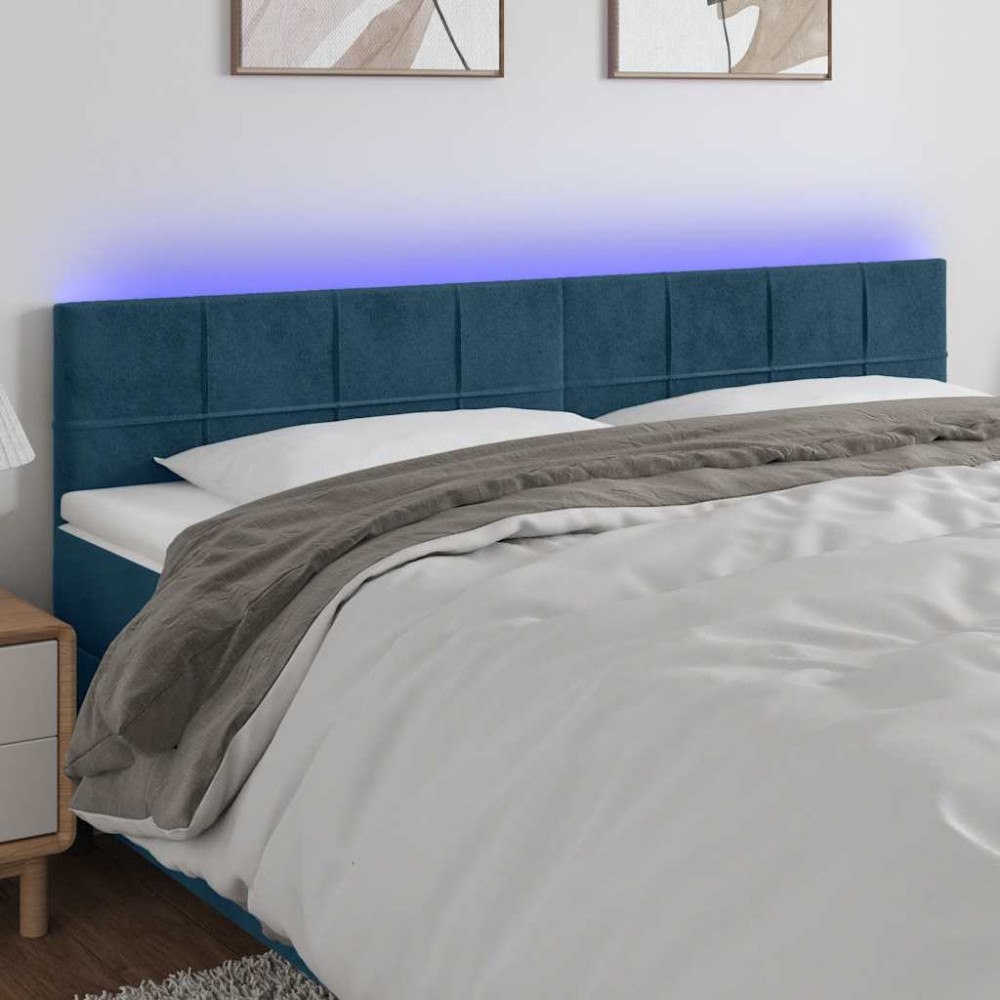 vidaXL Sänggavel LED mörkblå 200x5x78/88 cm sammet