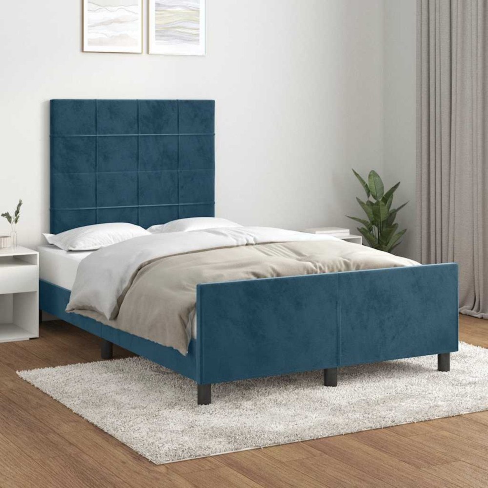 vidaXL Sängram utan madrass mörkblå 120x200 cm sammet
