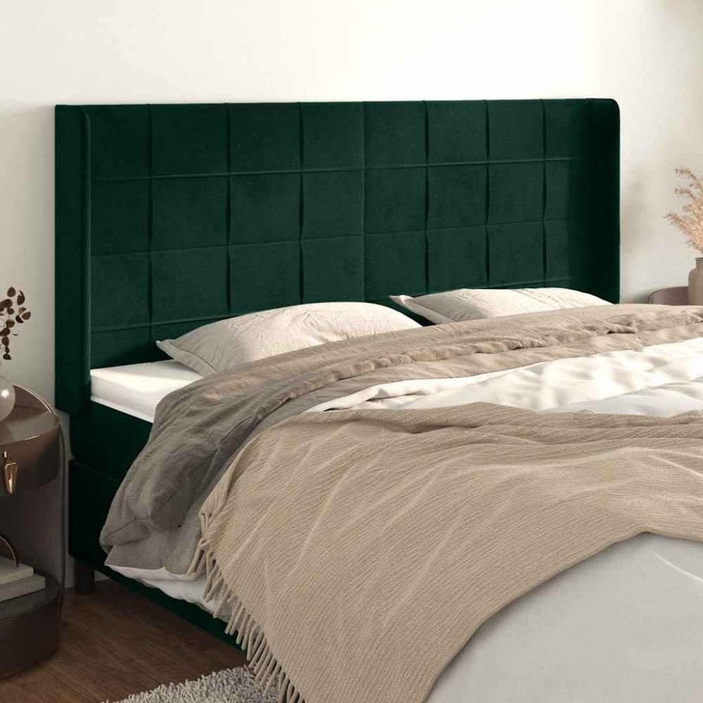 vidaXL Sänggavel med kanter mörkgrön 203x16x118/128 cm sammet