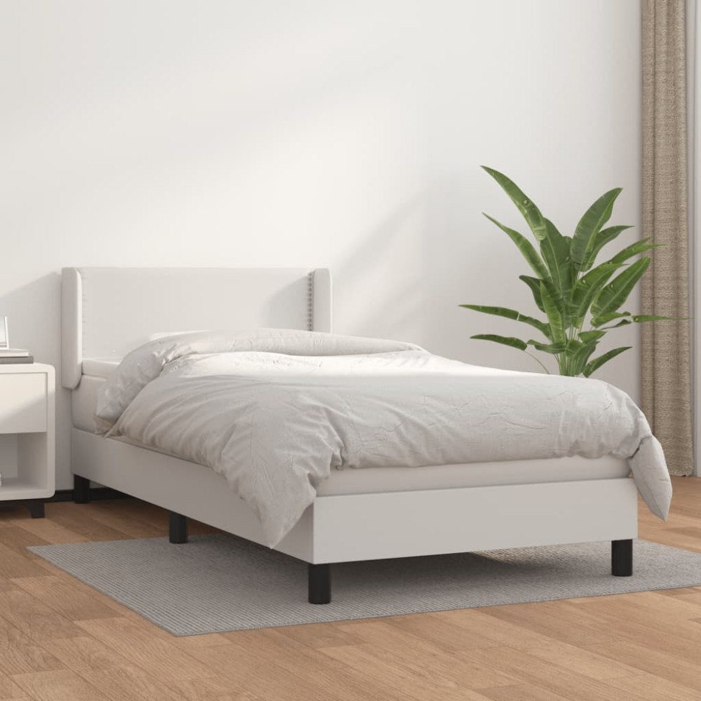vidaXL Ramsäng med madrass vit 90x190 cm konstläder