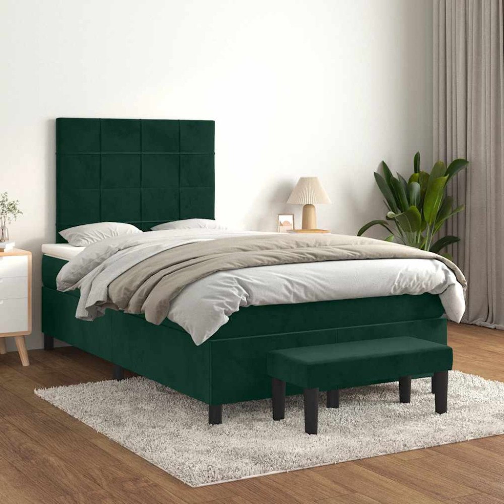 vidaXL Ramsäng med madrass mörkgrön 120x200 cm sammet