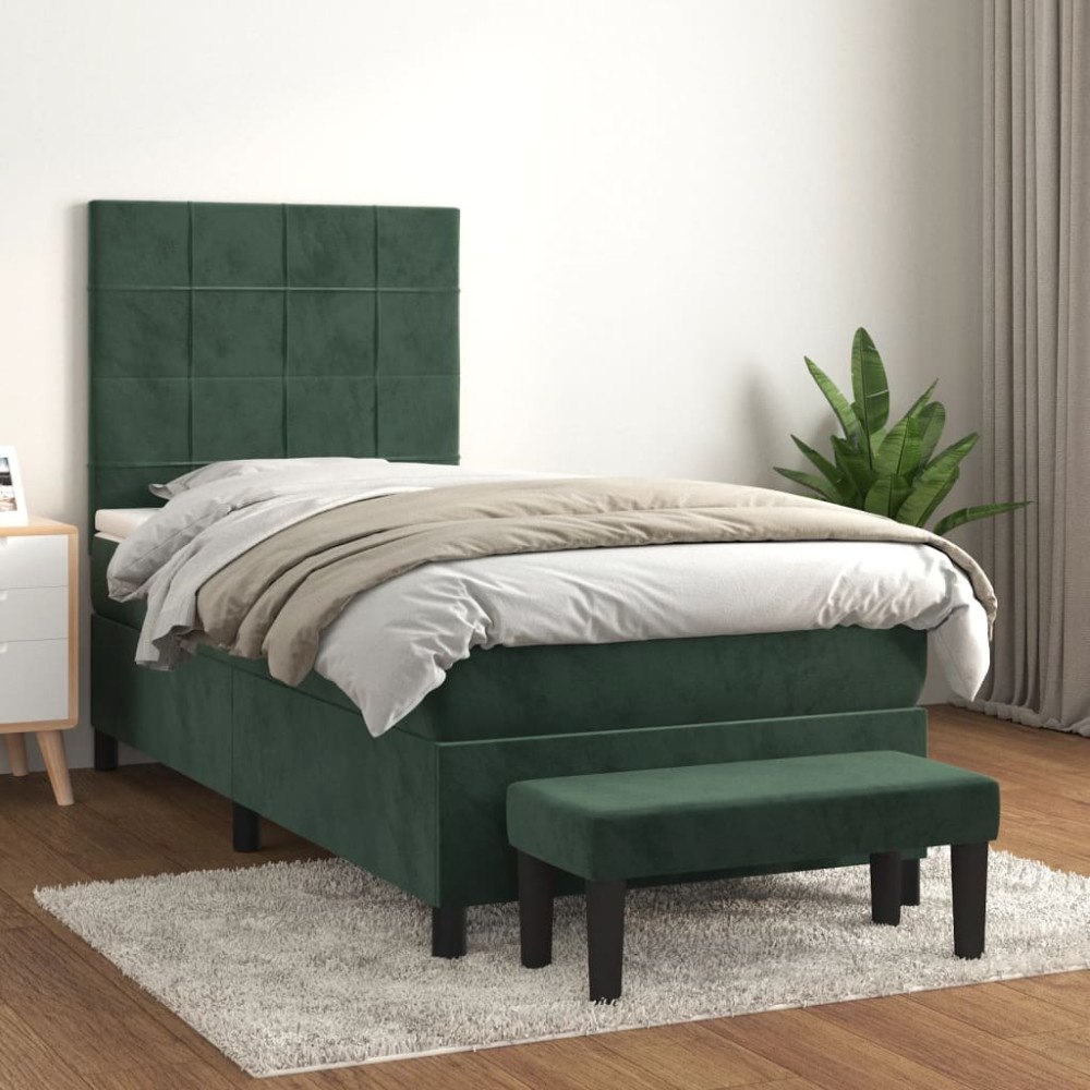 vidaXL Ramsäng med madrass mörkgrön 100x200 cm sammet