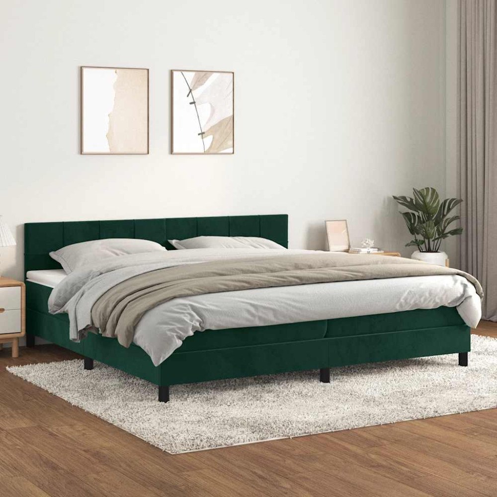 vidaXL Ramsäng med madrass mörkgrön 200x200 cm sammet