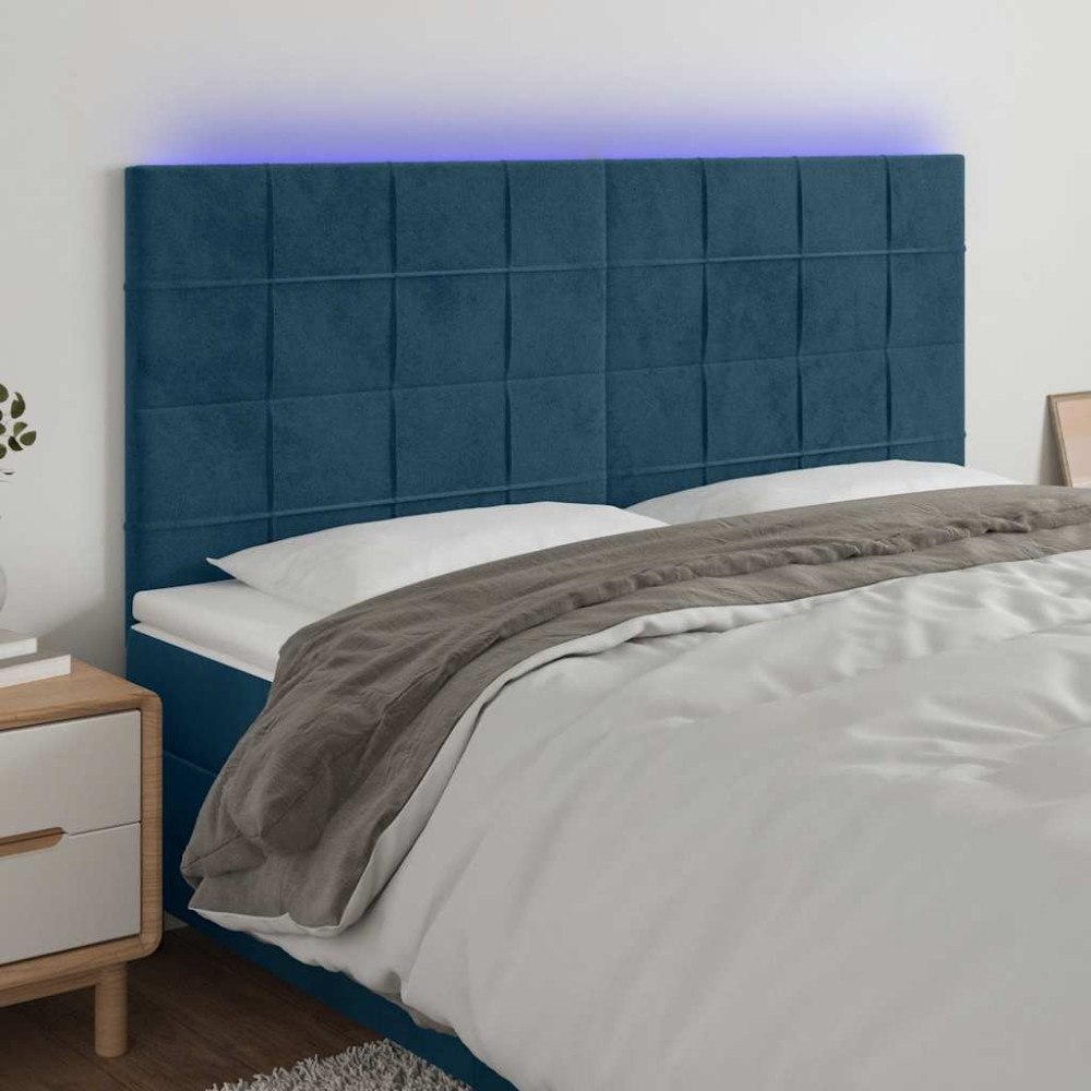 vidaXL Sänggavel LED mörkblå 200x5x118/128 cm sammet