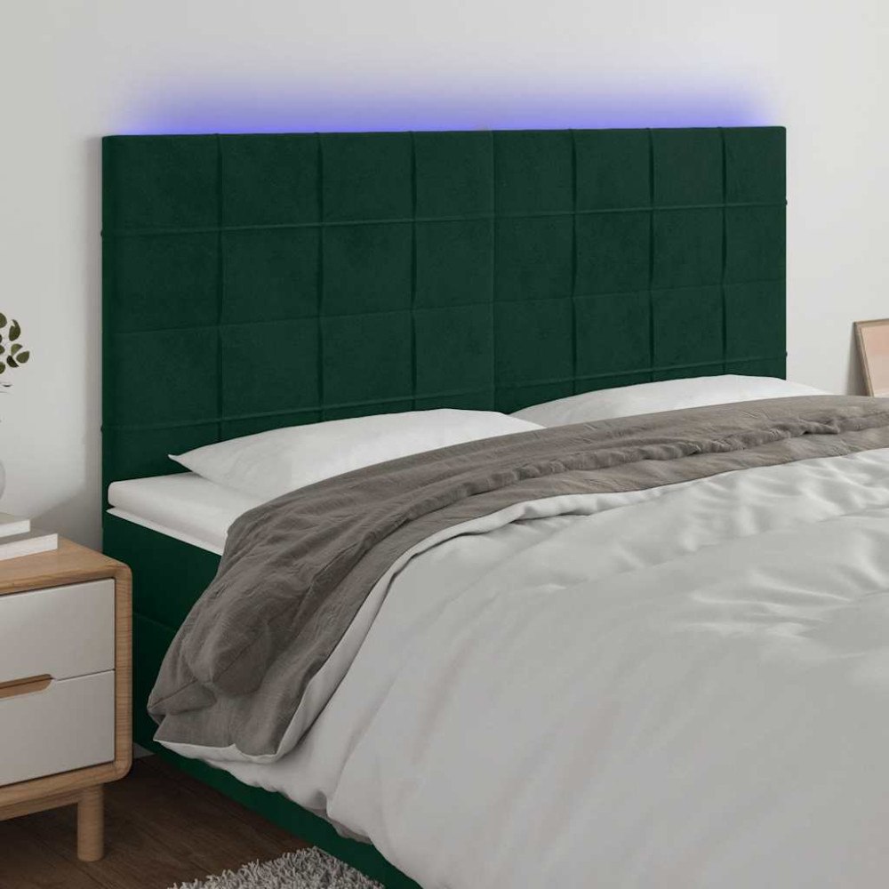 vidaXL Sänggavel LED mörkgrön 200x5x118/128 cm sammet