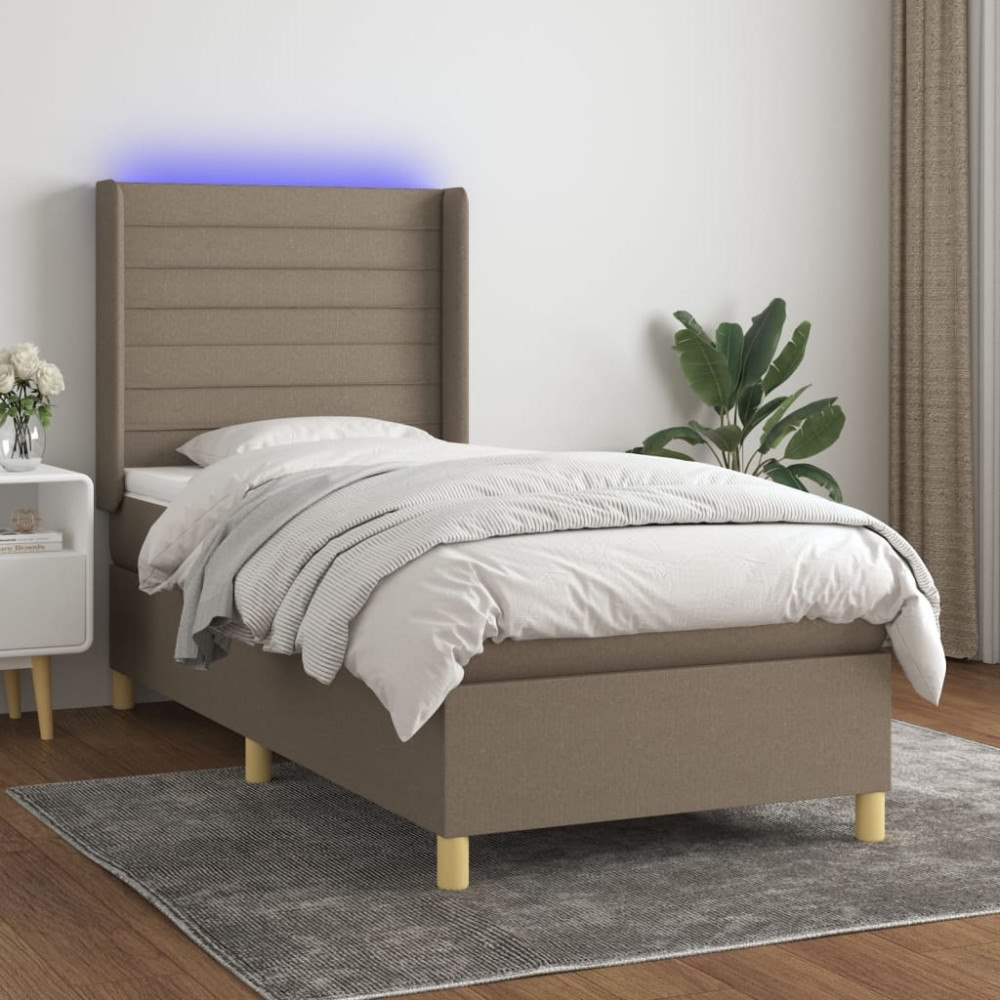 vidaXL Ramsäng med madrass & LED taupe 90x200 cm tyg