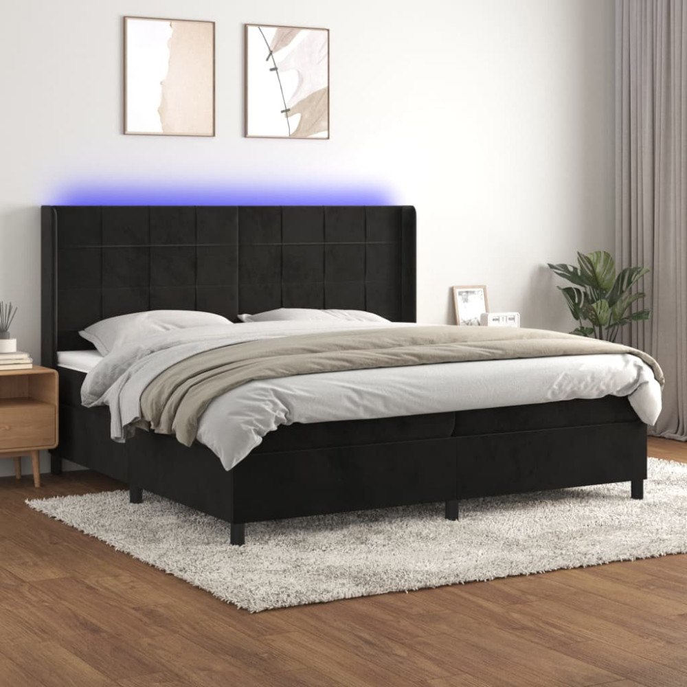 vidaXL Ramsäng med madrass & LED svart 200x200 cm sammet