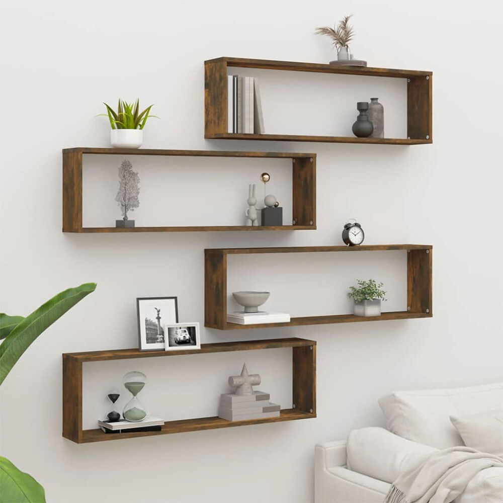 vidaXL Vägghyllor 4 st rökfärgad ek 100x15x30 cm konstruerat trä