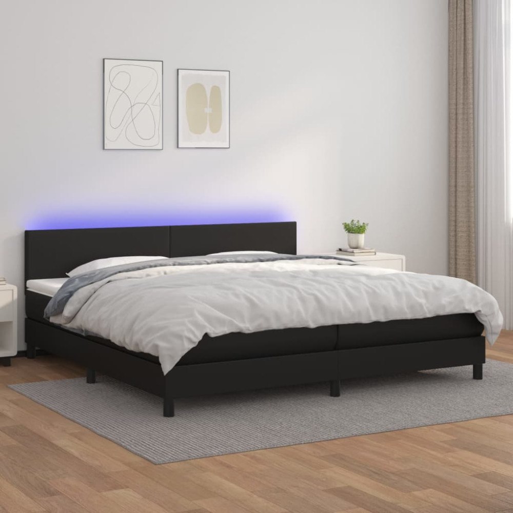 vidaXL Ramsäng med madrass & LED svart 200x200 cm konstläder