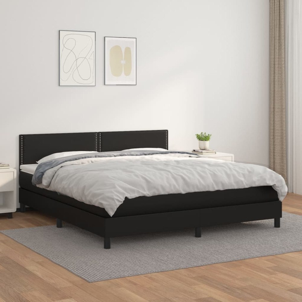 vidaXL Ramsäng med madrass svart 180x200 cm konstläder