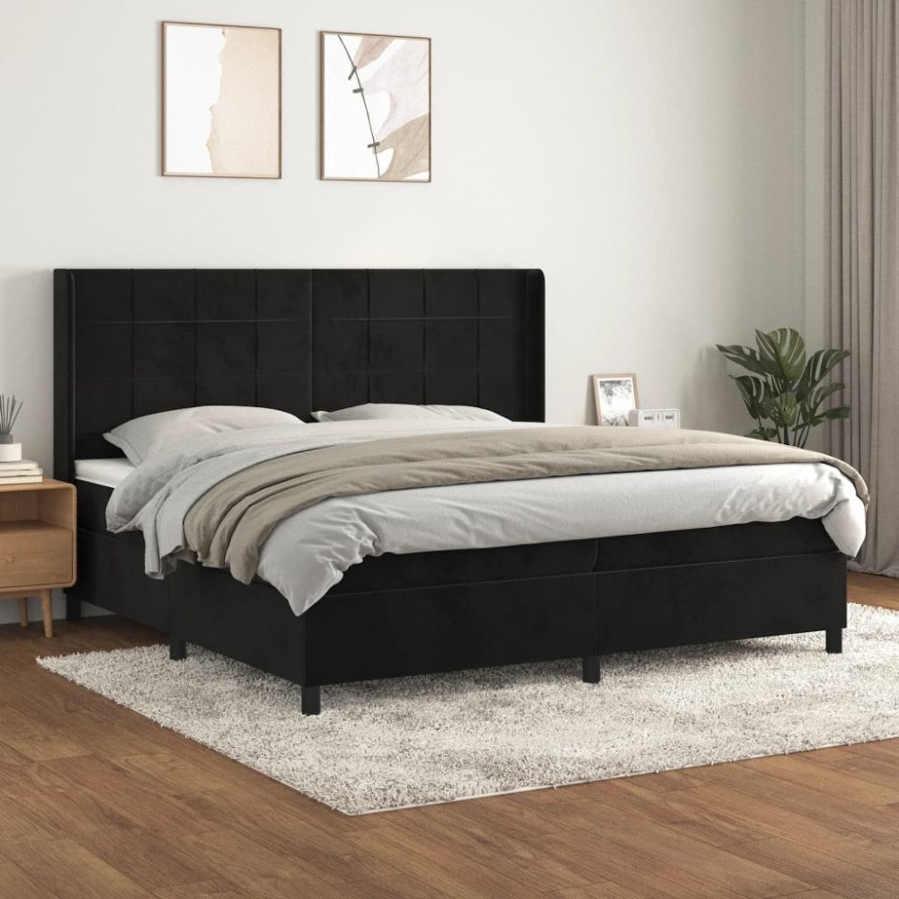 vidaXL Ramsäng med madrass svart 200x200 cm sammet