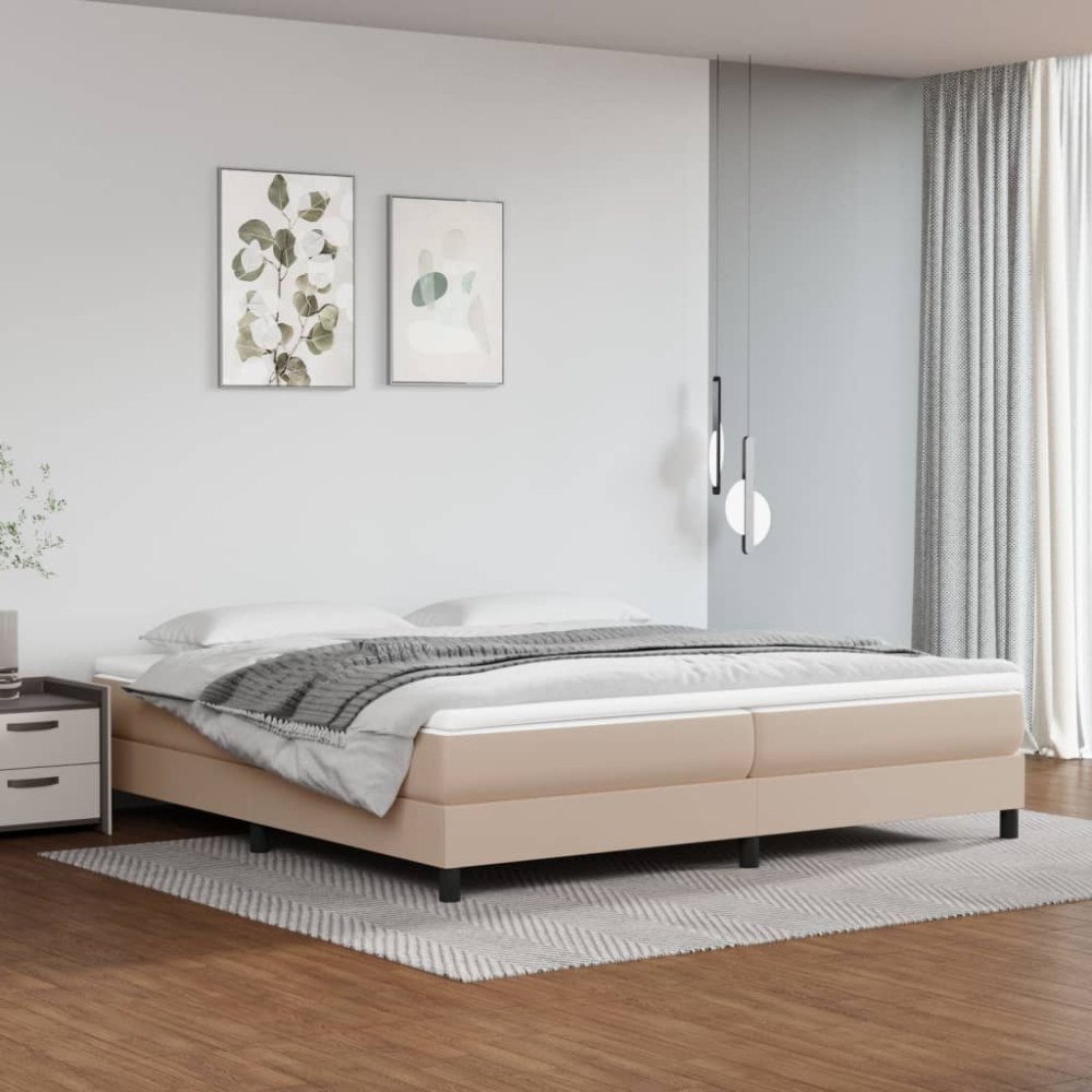 vidaXL Ramsäng med bäddmadrass cappuccino 200x200 cm konstläder