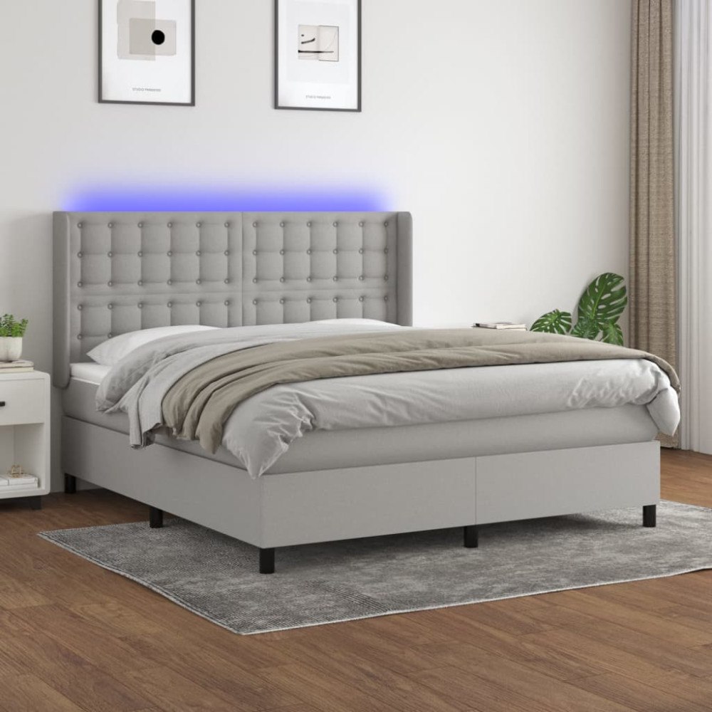 vidaXL Ramsäng med madrass & LED ljusgrå 160x200 cm tyg