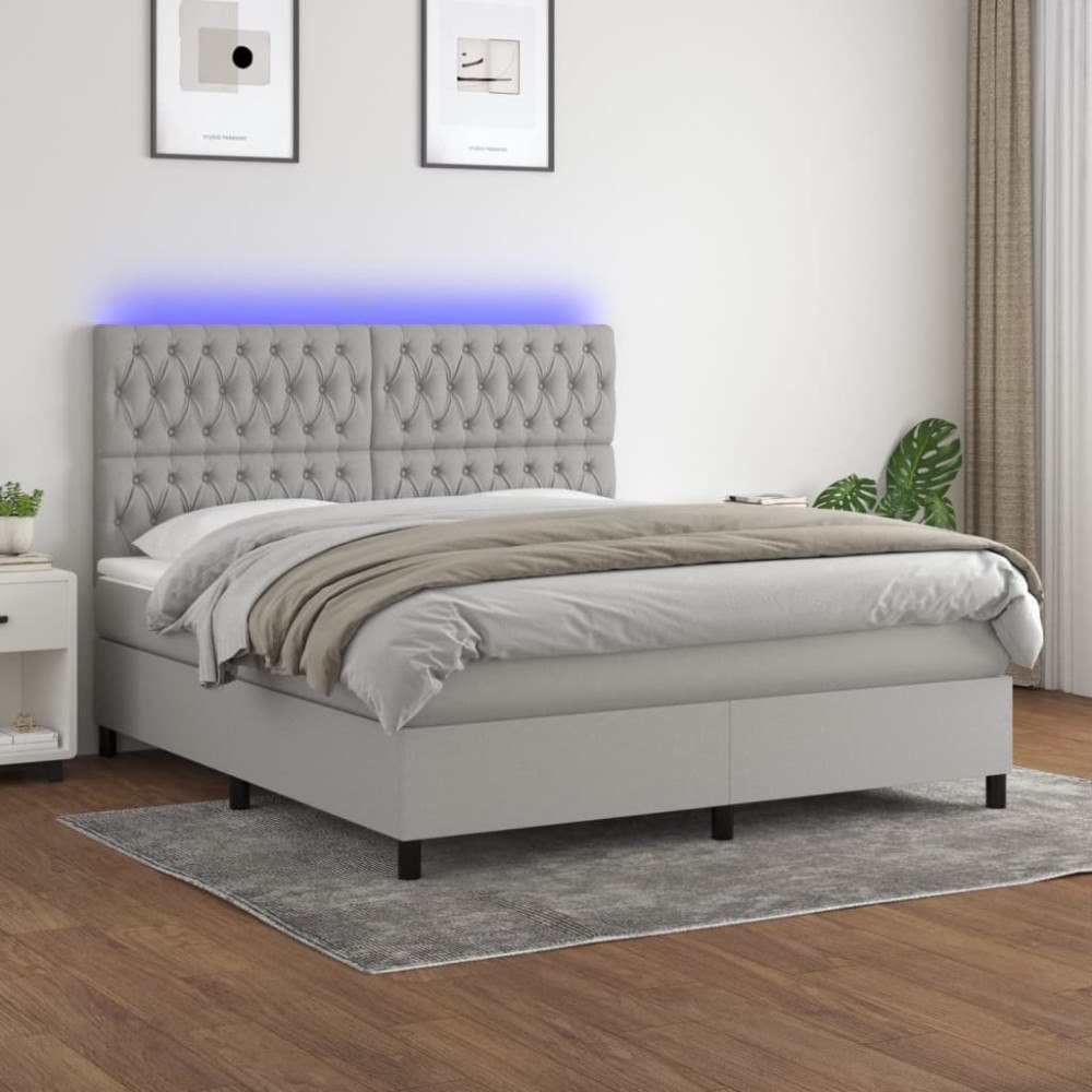vidaXL Ramsäng med madrass & LED ljusgrå 160x200 cm tyg