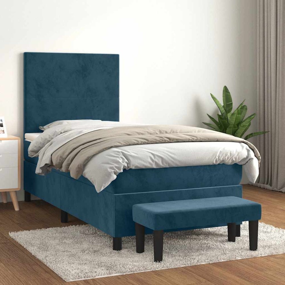 vidaXL Ramsäng med madrass mörkblå 90x190 cm sammet