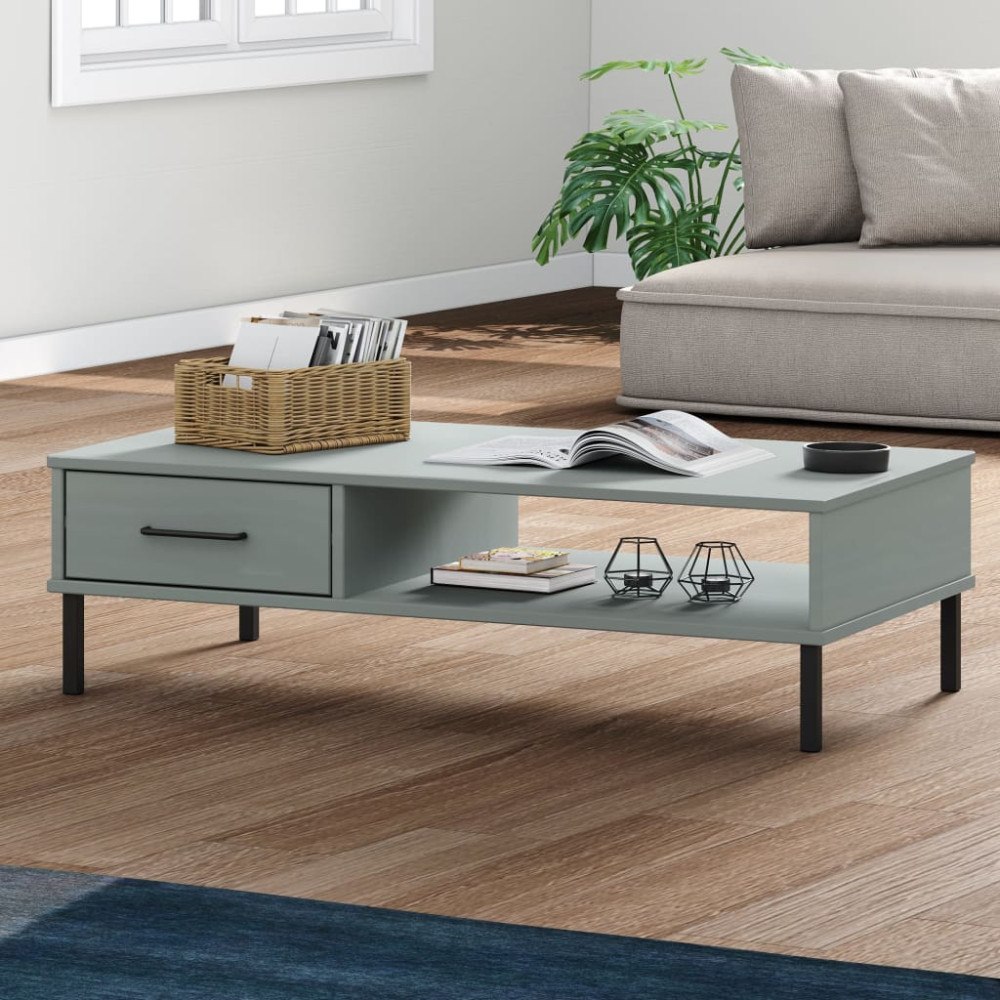 vidaXL Soffbord med metallben OSLO grå massiv furu