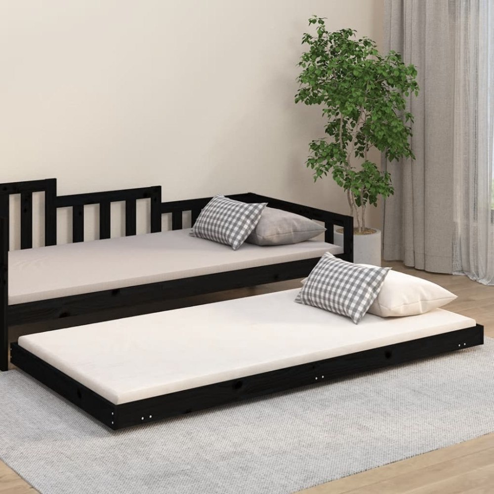 vidaXL Sängram svart 100x200 cm massiv furu