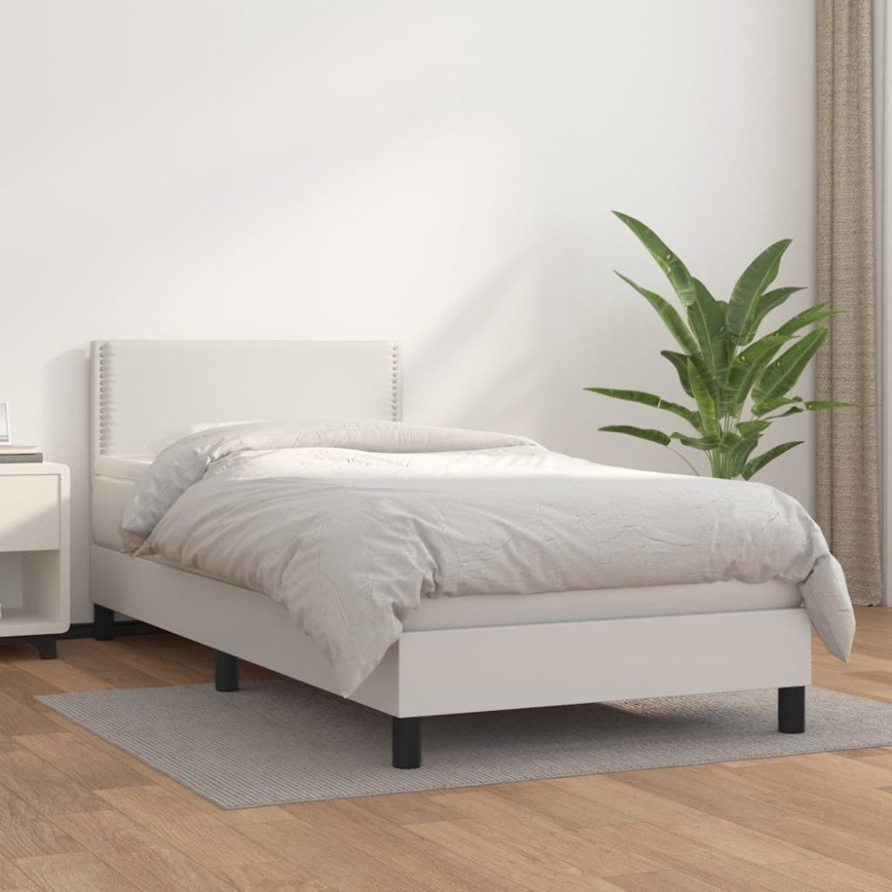 vidaXL Ramsäng med madrass vit 90x190 cm konstläder