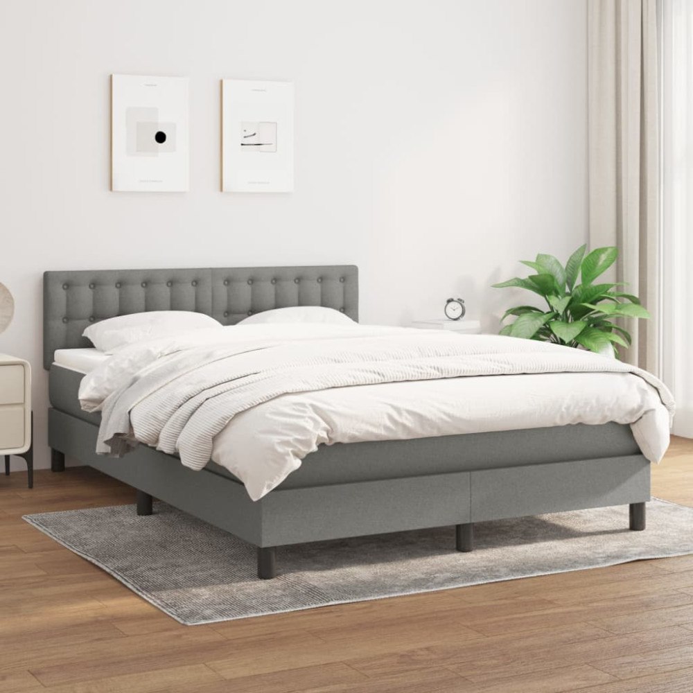 vidaXL Ramsäng med madrass mörkgrå 140x200 cm tyg