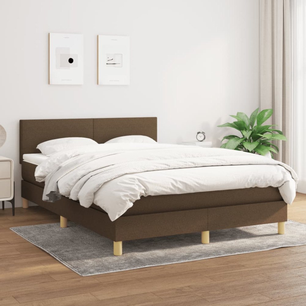 vidaXL Ramsäng med madrass mörkbrun 140x200 cm tyg