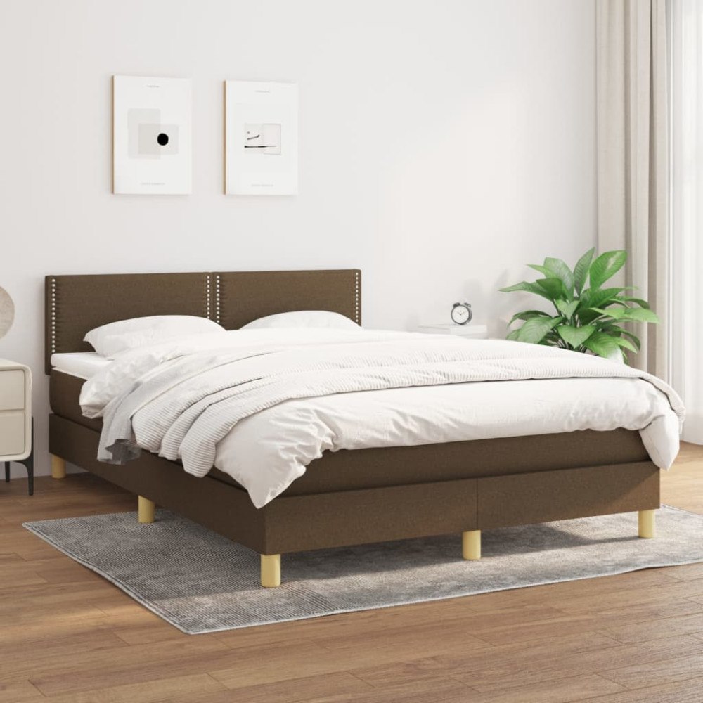 vidaXL Ramsäng med madrass mörkbrun 140x200 cm tyg