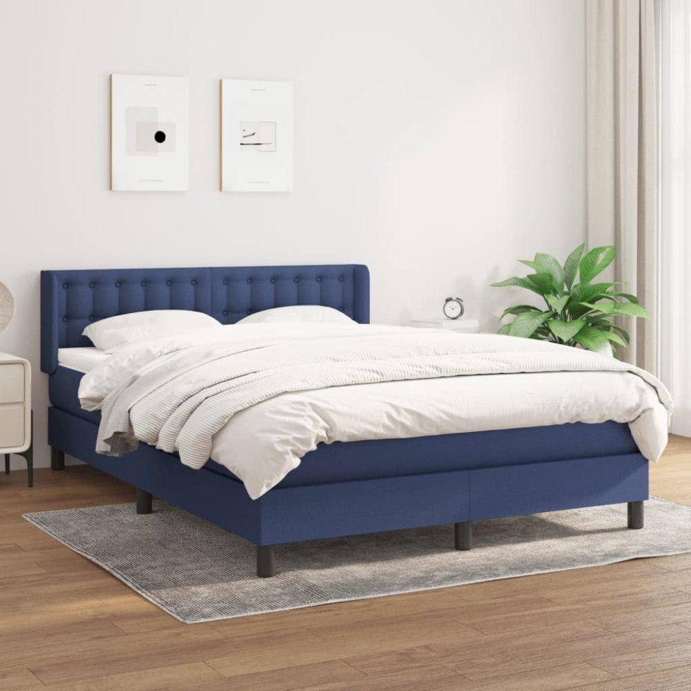 vidaXL Ramsäng med madrass blå 140x200 cm tyg